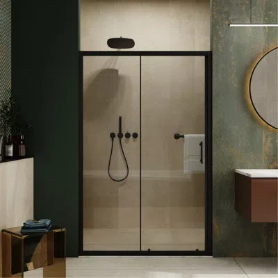 Hanni 48 In W Adjustable Single Sliding Shower Door, 72 H, 1/5 Inch Thick Clear Tempered Glass, Aluminum A In Matte Black