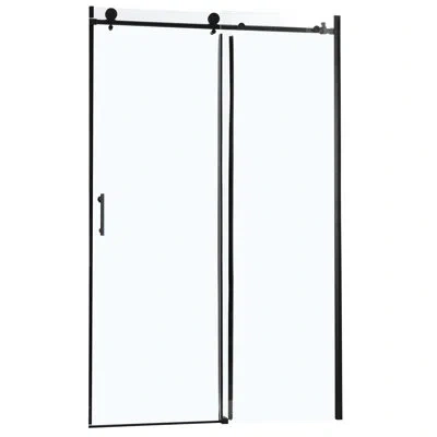 Hanni 48" W X 76" H Sliding Shower Enclosure In Matte Black. Tempered Glass. Handle. Fits Different Bathro