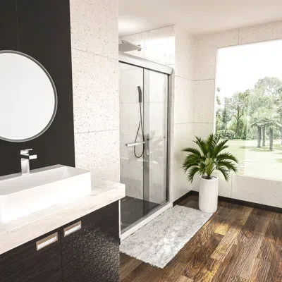 Hanni 48"x76" Shower Door, Semi- Bypass Sliding, Brushed Nickel, 8mm Tempered Glass, Bathroom Remodel Idea In Stainless
