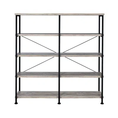 Hanni 4-shelf Open Bookcase In Grey Driftwood Finish And Black Frame For Contemporary Game Room Decor With