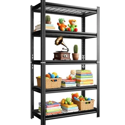 Hanni 5 - Layer Metal Storage Rack With Adjustable Height, 2000 Pound Capacity For Garages, Offices And Ro In Black