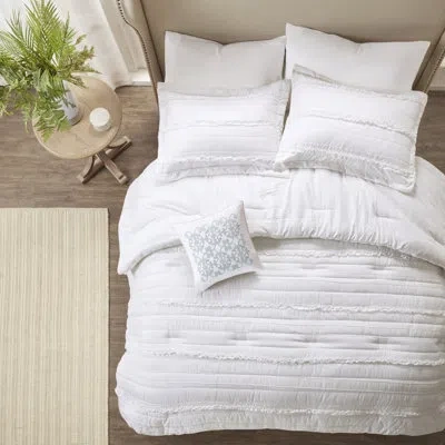 Hanni 5 Piece Bedding Ensemble - White, King, Microfiber, Ruffled, , , Machine Washable White King Comfort