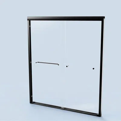 Hanni 56"-60" Double Sliding Bathroom Door, 72" H, Tempered Glass, Matte Black, Smooth Feature Black Showe