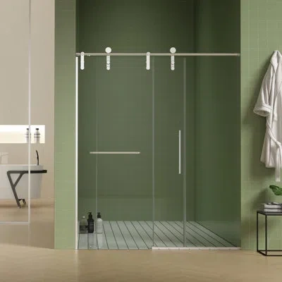 Hanni 56"-60"w X 70"h Sliding Shower Door, 8mm Tempered Glass, Brushed Nickel, Double Side Clean Coat, Wat