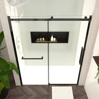 Hanni 57 - 60"w Bathroom Shower Door, Tempered Glass, Matte Black , Smooth Sliding System, Easy To Clean S