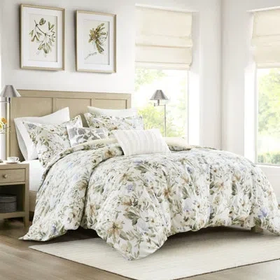Hanni 5pcs Full/queen Bedding In Cotton With Natural - Inspired Floral Print, 300tc Softness, And Decorati In Multi