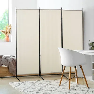 Hanni 6' 3 Panel Room Divider . Beige Privacy . Double-hinged Folding Design. Metal Frame. Space Saving. 7
