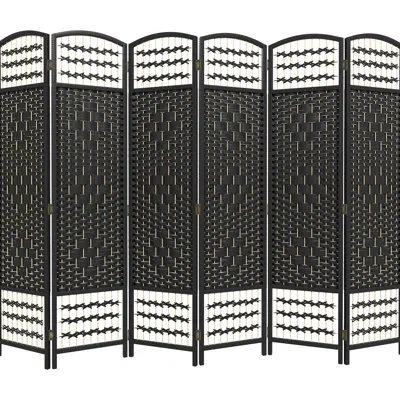 Hanni 6 Panel Room , Folding Privacy Screen 5.6', Black Wave Fiber Partition, For Bedroom, Living Room, Ho