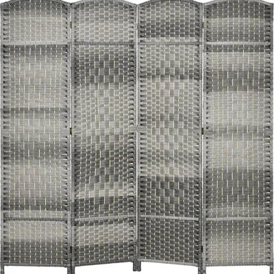 Hanni 6' Tall Room Divider, 4 Panel Folding Privacy Screen. Mixed Gray Hand-woven Freestanding Partition F