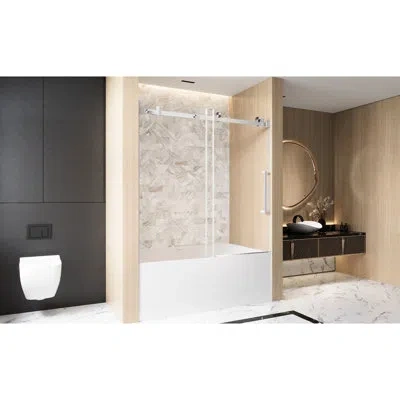 Hanni 60 - Inch Tall Single Sliding Shower Door 56 Inches Across, 6mm Transparent Tempered Glass, Cracking