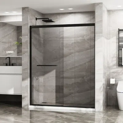 Hanni 60" Shower Door - Tempered Glass, Matte Black, Delicate Double Sliding Glass 60 Convenience