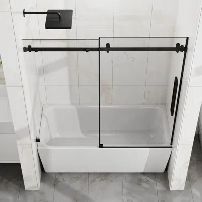 Hanni 60" W X 58" H Modern Sliding Shower Door For Bathroom, 6mm Tempered Glass With Easy - Clean Coating,