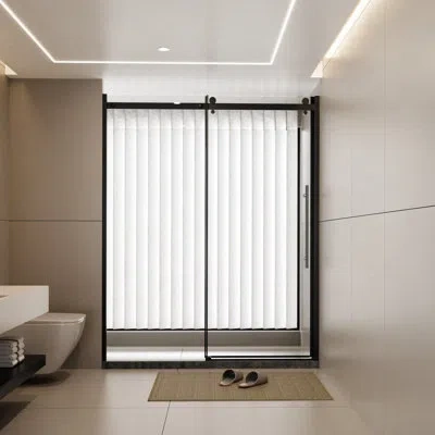 Hanni 60.in W X 72.in H Shower Door, Clear Tempered Glass, Zinc Roller Rail, Stainless Steel Handle, Conte In Matte Black