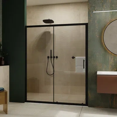 Hanni 61.03 In W X 72.46 H Single Sliding Shower Door, 1/5 Inch Tempered Glass, Black, Luxurious Style Fin