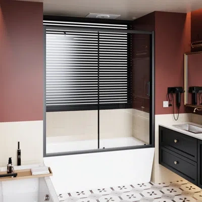 Hanni 62 In H Single Sliding Bathtub Shower Door, 1/5 Inch Thick Tempered Glass, Black Frame, Smooth And Q In Matte Black