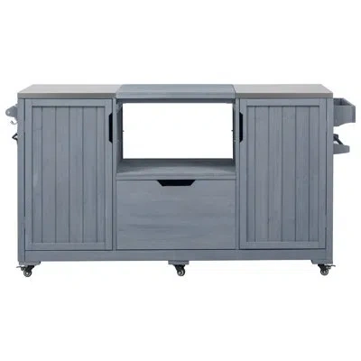 Hanni 66.5" Outdoor Grill Table - Solid Wood With Stainless Steel Top, Spacious Drawer, And 5 S-hook Hange