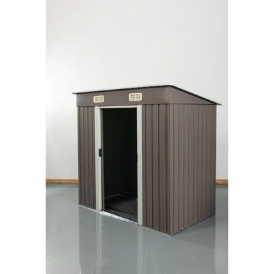 Hanni 6ft X 4ft Outdoor Iron Storage Shed - Galvanized Frame, Protected, Punched Vents, Sliding Doors, In Grey