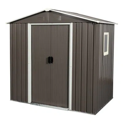 Hanni 6ft X 5ft Metal Shed For Outdoor, Gray - Galvanized Iron Structure, Construction, Punched Vents, Sli
