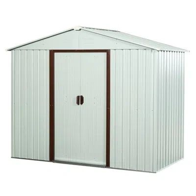 Hanni 6ft X 5ft Metal Shed For Outdoor, Gray - Galvanized Iron Structure, Construction, Punched Vents, Sli In White