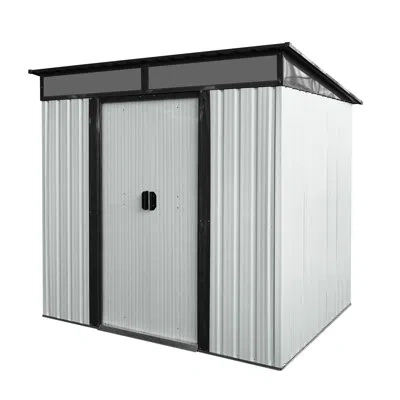 Hanni 6ft X 5ft Outdoor Storage House, With Galvanized Steel Panels & Aluminum Frames, Foundation Bracket, In White,black