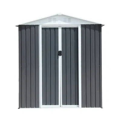 Hanni 6ftx4ft Apex Roof Garden Shed In , With Metal Frame And Sliding Door For Storing Bicycles Tools Stor In Gray