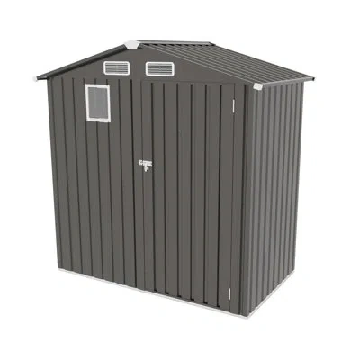 Hanni 6x 3.5ft Outdoor Metal Storage Shed With Peaked Roof And Skylight Window, Wind - Structure, High Str In Gray