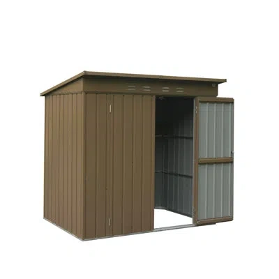 Hanni 6x4 Ft Backyard Storage House - Metal, Lockable Double Door, Waterproof, Sloping Roof, Ventilation F In Brown