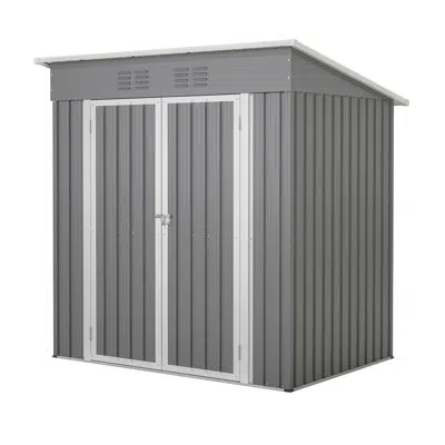 Hanni 6'x4' Outdoor Metal Storage Cabin With Lockable Door, Gray. Meets Demands Of Garden Tools, Pets & St