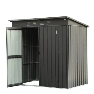Hanni 6x4ft Metal Garden Shed With Sloping Roof & Dryness Feature - Black Outdoor Theft- 6x4ft,