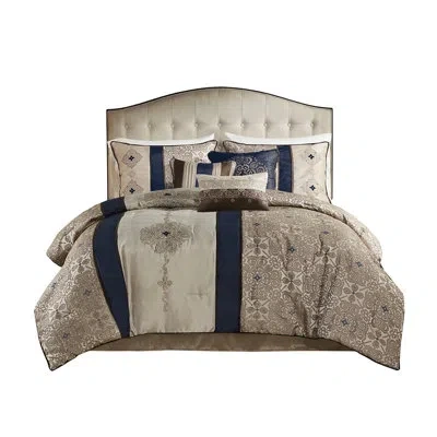 Hanni 7 Piece Bedding - Navy With Pillow & Bed Comforter Throw Pillows