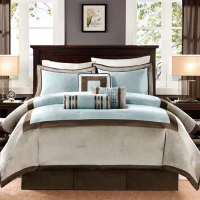 Hanni 7 Piece Bedding - With Blue Comforter And Intricate Ribbon Size Pieces Decorative Pillows Filling