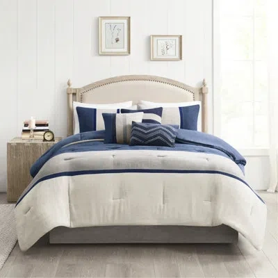 Hanni 7 Piece Comforter - Blue King Faux Suede Warmth Long-lasting Bedding For Bedroom