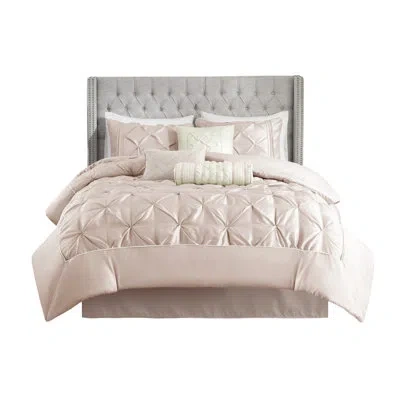 Hanni 7 Piece Comforter For King - Plum With Design And Includes Comforter, Shams, Pillows & Bed Skirt Wri In Pink