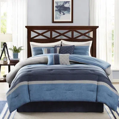 Hanni 7 Piece Comforter Navy King - Microsuede Fabric, , 2 Shams, 1 Skirt Microsuede, Details, Filling
