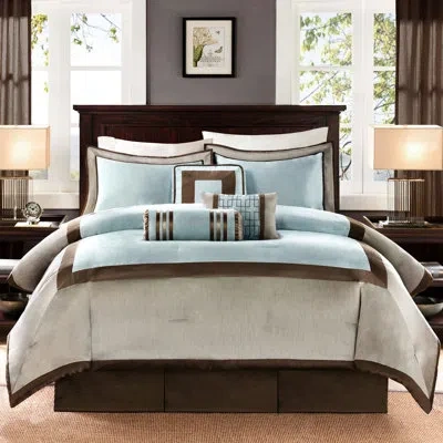 Hanni 7 Piece Comforter , Neutral Transitional Bedding With Fill, Comforter, , Shams, Decorative Pillows,  In Blue