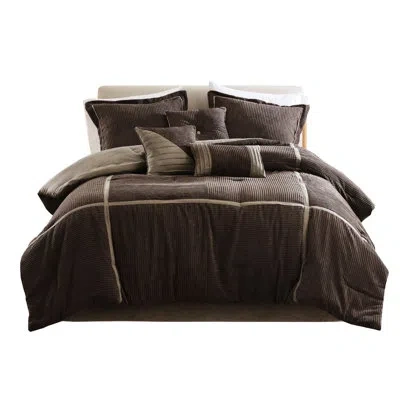 Hanni 7 Piece Corduroy Comforter , Brown - Pieced Color Blocks, Adds Visual Appeal, 90.02 In. X Fits Beds