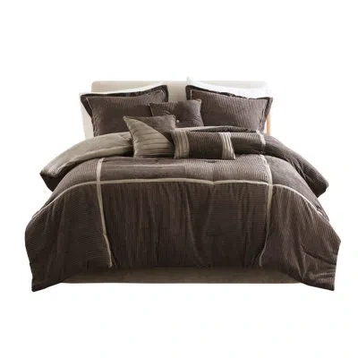 Hanni 7 Piece Corduroy Comforter King - Brown, Modern Flair, 1 Comforter, 2 Shams, , 3 Decorative Pillows,