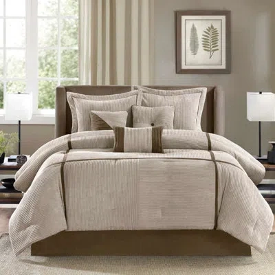 Hanni 7 Piece Corduroy Comforter Taupe King - Soft And Stylish Bedding Warm