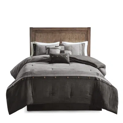 Hanni 7 Piece Faux Suede Comforter For Queen - Brown, Lodge Cabin Look, , Decorative Pillow Cases Included In Gray