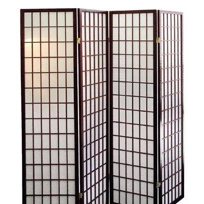 Hanni 70" Japanese Inspired 4 Room Divider With Cherry Finish - Space Division Aid Element Tall Divider, F In Brown