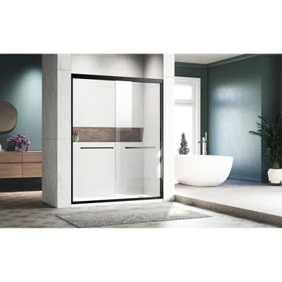 Hanni 72. H Sliding Shower Door, Semi , Clear Tempered Glass, 304 Stainless Steel Handles, Matt Black For 