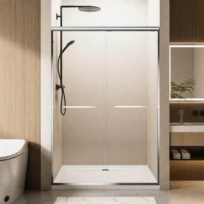 Hanni 72" High Aluminum Shower Door, 6mm Nano - Coated Clear Tempered Glass, Dual Handles, Adjustable Widt