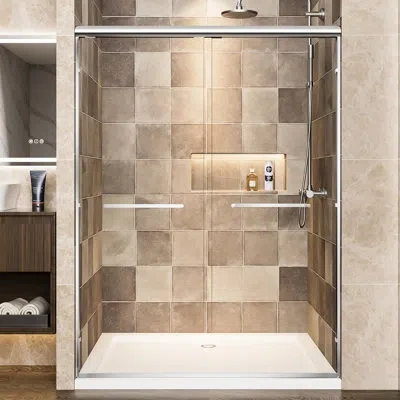 Hanni 72" High Double Sliding Shower Door With Aluminum Frame, 1/4" Tempered Glass, - Shatter Film, Dual S