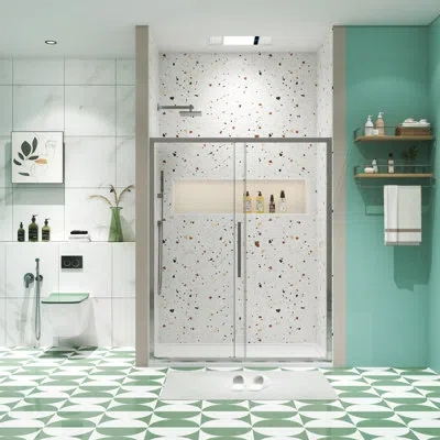 Hanni 72"h Sliding Shower Door, 56"-60"w, 1/4" Tempered Glass, Matte Black Finish, Nano Easy Clean Protect In Brushed Nickel
