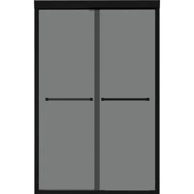 Hanni 76" Double Sliding Shower Door, 8mm Tempered Grey Glass, Matte Black Frame, Reversible Door Opening,