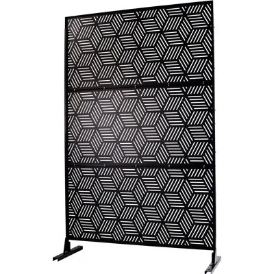 Hanni 76" H48" W Freestanding Metal Privacy Screen - For Patio, Deck, Balcony. Decorative, Rust-, Enhances In Black