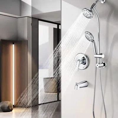 Hanni 7-setting Dual Shower Head Spa With - Stainless Steel Slide, Wall Mount Drill- Head, Finish In Silver