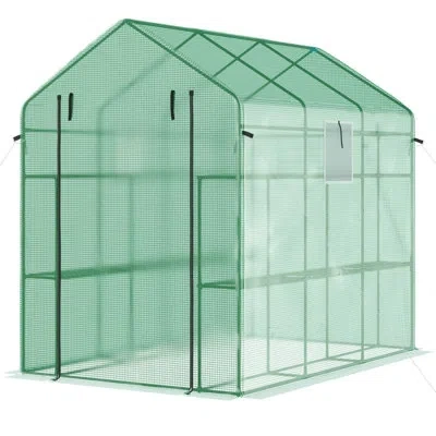 Hanni 7'x5'x6' Walk-in Greenhouse, Protected, Mesh Door & Windows, Shelves For Plant Vitality And Growth L