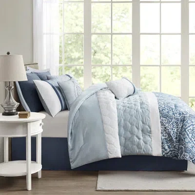 Hanni 8 Comforter Collection, Blue , , Embroidery Pillows, Machine Washable, Wrinkle-