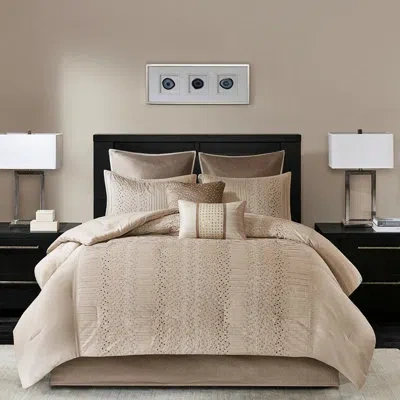 Hanni 8 King Comforter - Embroidered Faux Silk, , Beige Warmth And Comfort